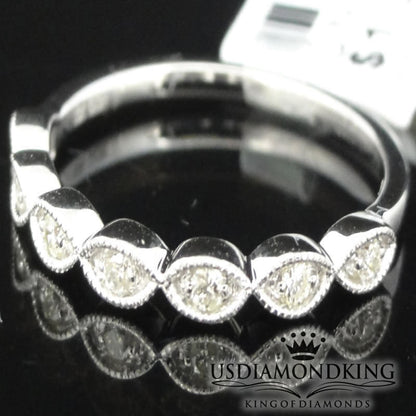 10K White Gold Diamond Anniversary Ring Ladies Milgrain Wedding Band 0.10 Ct New