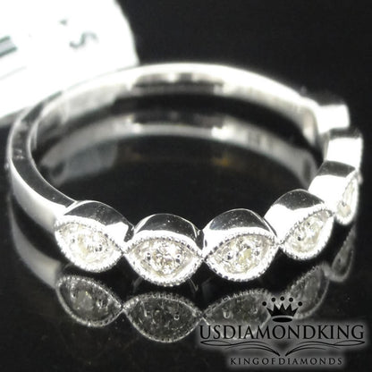 10K White Gold Diamond Anniversary Ring Ladies Milgrain Wedding Band 0.10 Ct New