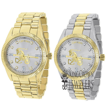 14K Gold Finish Zodiac Sign Capricorn Goat Astrology Horoscope 5 ATM Water Resistant Metal Band Presidential Unisex Custom Watch 40mm