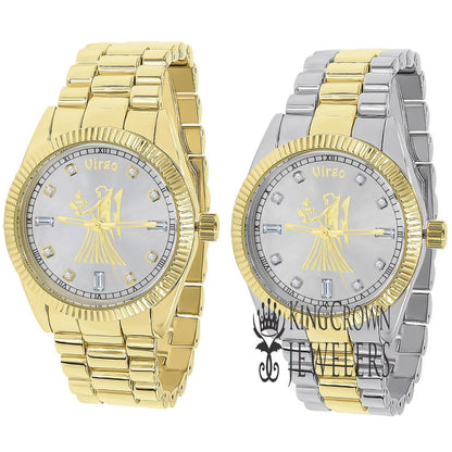14K Gold Finish Zodiac Sign Virgo Maiden Astrology Horoscope 5 ATM Water Resistant Metal Band Presidential Unisex Custom Watch 40mm