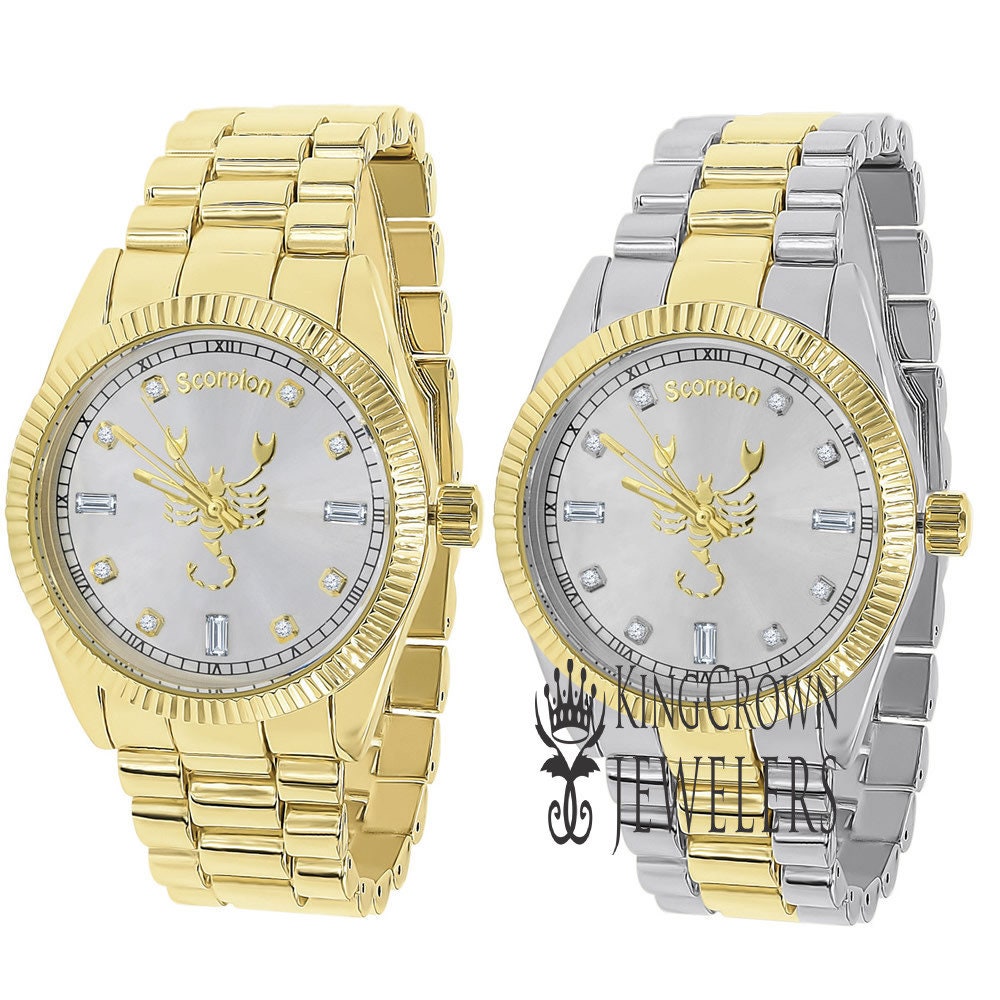 14K Gold Finish Zodiac Sign Scorpio Scorpion Astrology Horoscope 5 ATM Water Resistant Metal Band Presidential Unisex Custom Watch 40mm