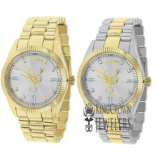 14K Gold Finish Zodiac Sign Scorpio Scorpion Astrology Horoscope 5 ATM Water Resistant Metal Band Presidential Unisex Custom Watch 40mm