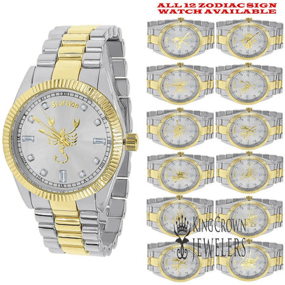 14K Gold Finish Zodiac Sign Scorpio Scorpion Astrology Horoscope 5 ATM Water Resistant Metal Band Presidential Unisex Custom Watch 40mm