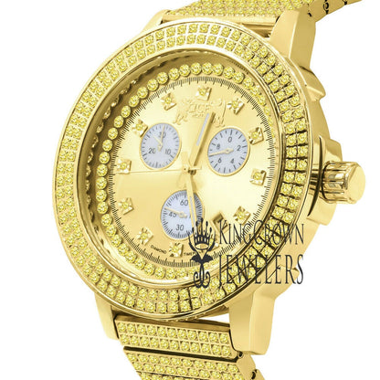 Full Solid Stainless Steel Lemonade Canary Citrine 18K Gold Finish Simulated Diamond 5 ATM Water Resistant Men's Watch With Date Function