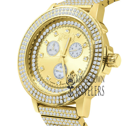 Full Solid Stainless Steel Lemonade 18K Gold Yellow Finish Simulated Diamond 5 ATM Water Resistant Men's Watch With Date Function Big 54 MM