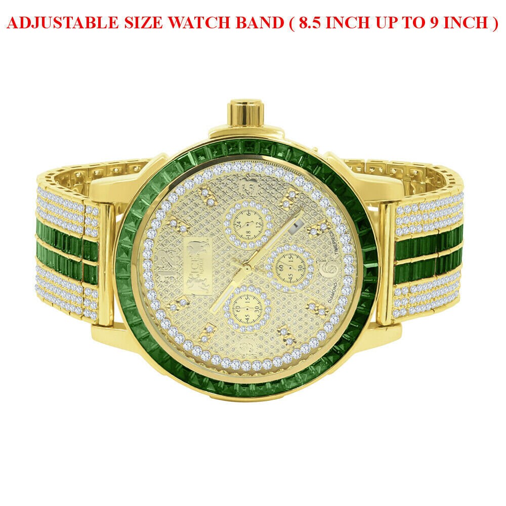 Mens Exclusive Custom Watch Real Diamond Dial Solid Steel Bezel Adjustable Band W/Date Function