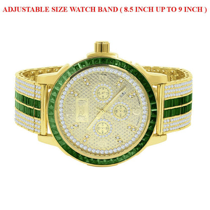 Mens Exclusive Custom Watch Real Diamond Dial Solid Steel Bezel Adjustable Band W/Date Function