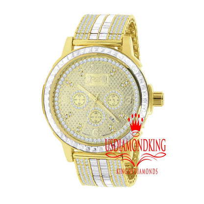 Adjustable Band Mens 18K Yellow Gold Finish Solid Steel Bezel Custom Band Watch W/Date Function