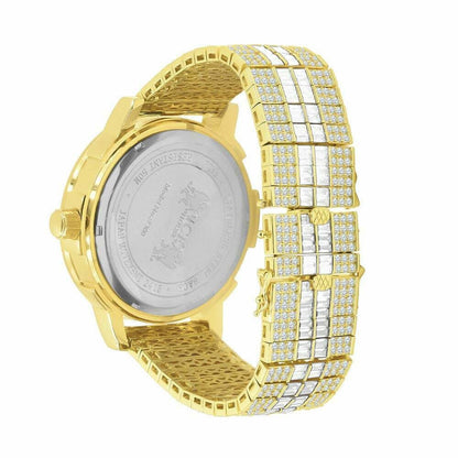 Solid Stainless Steel Bezel W/Date Function Adjustable Custom Band Mens 18K Yellow Gold Finish Watch