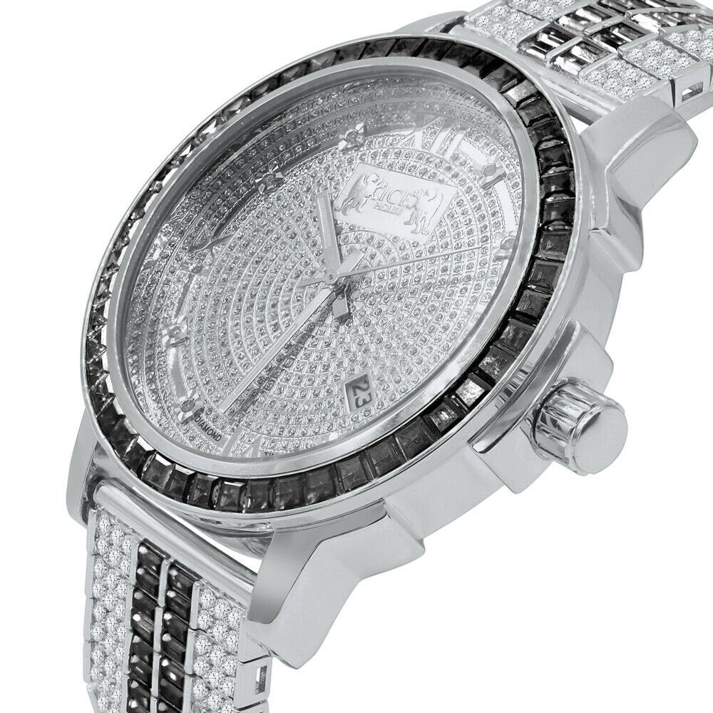 Roman Face Exclusive Custom Watch Mens Black Onyx Real Diamond Dial Solid Steel Custom Bezel Band 18K Gold Tone