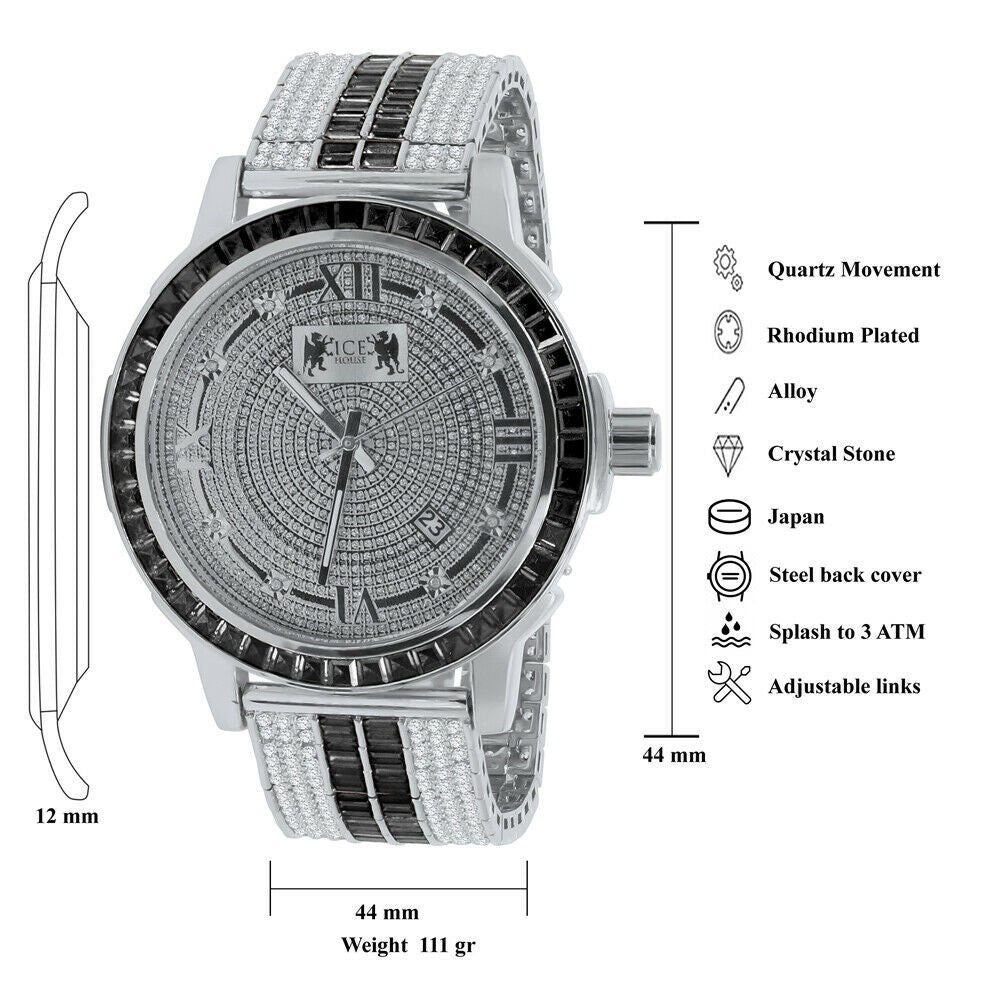 Roman Face Exclusive Custom Watch Mens Black Onyx Real Diamond Dial Solid Steel Custom Bezel Band 18K Gold Tone