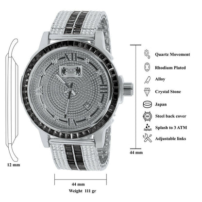 Roman Face Exclusive Custom Watch Mens Black Onyx Real Diamond Dial Solid Steel Custom Bezel Band 18K Gold Tone