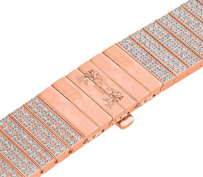 Men's 133+ Grams Solid Stainless Steel 18K Rose Gold Finish CNC Set 18.00 Cwt. Simulated Diamond Custom Watch Band 24mm