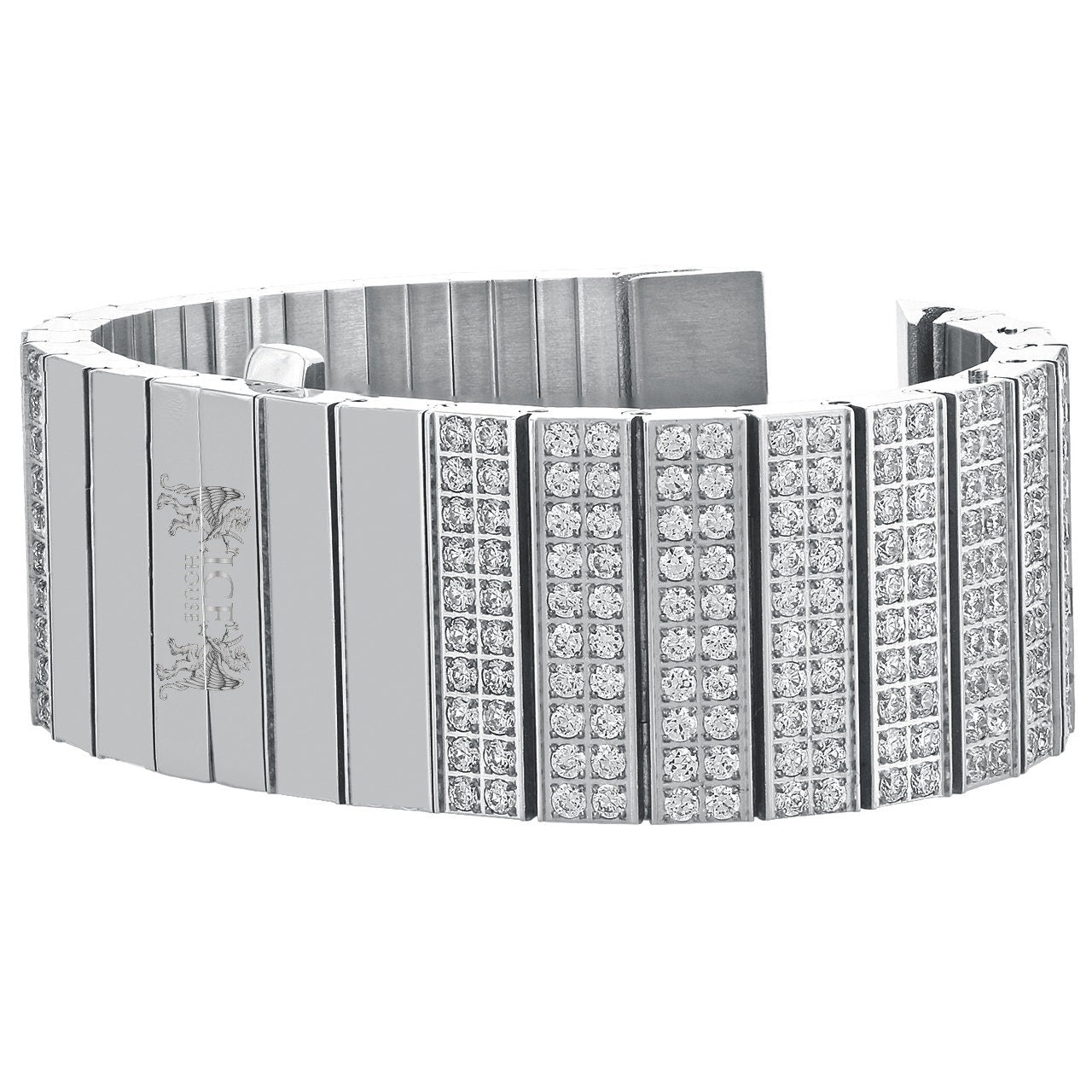 Men's 133+ Grams Solid Stainless Steel 18K White Gold Finish CNC Set 18.00 Cwt. Simulated Diamond Custom Watch Band 24mm