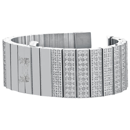 Men's 133+ Grams Solid Stainless Steel 18K White Gold Finish CNC Set 18.00 Cwt. Simulated Diamond Custom Watch Band 24mm