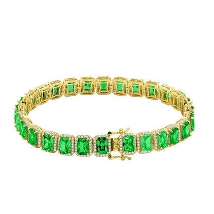 25+ Grams 14K Yellow Gold Finish Emerald Green 6.00 Cwt. Simulated Diamonds Solitaire Men's Ladies Tennis Link Bracelet 10mm / 8.5 Inch
