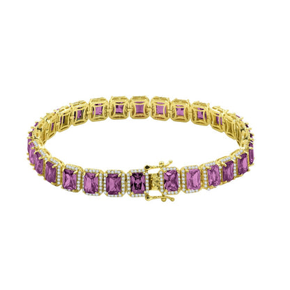 25+ Grams 14K Yellow Gold Over Purple Amethyst 6.00 Cwt. Simulated Diamonds Solitaire Men's Ladies Unisex Tennis Link Bracelet 10mm/8.5 Inch