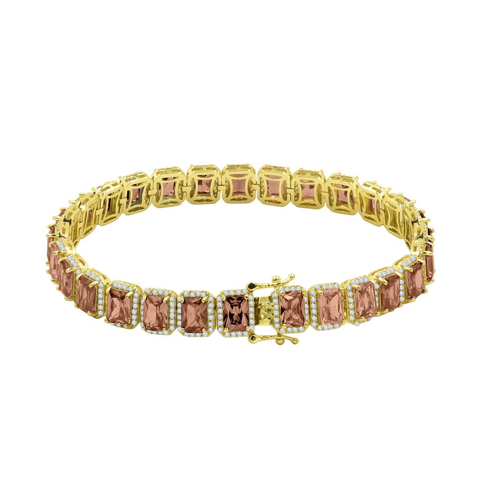25+ Grams Smokey Brown Topaz 14K Yellow Gold Finish 6.00 Cwt. Simulated Diamonds Solitaire Men's Ladies Tennis Link Bracelet 10mm / 8.5 Inch