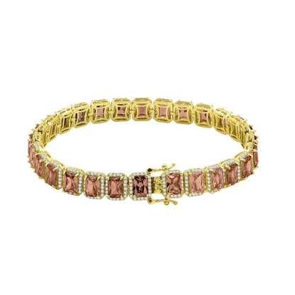 25+ Grams Smokey Brown Topaz 14K Yellow Gold Finish 6.00 Cwt. Simulated Diamonds Solitaire Men's Ladies Tennis Link Bracelet 10mm / 8.5 Inch