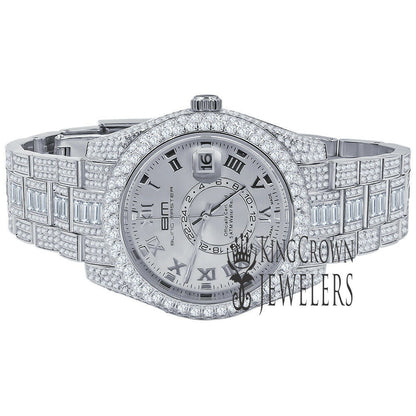18K White Gold Plated Full Stainless Steel Simulated Diamonds Mens Watch 42mm W/Date