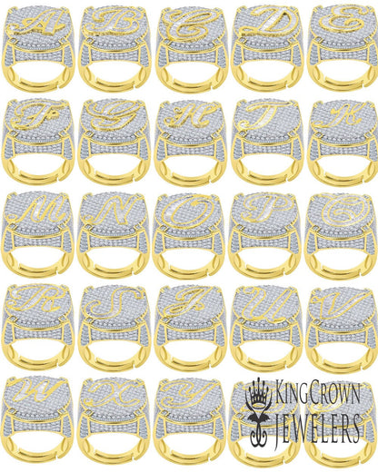 Men's 14K Yellow Gold Finish 2.00 Cwt. Baguette/Round Cut Simulated Diamond Initial Letters Alphabet Ring Band (Adjustable Size 10 Up To 12)