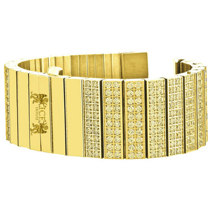 Yellow Canary Men's 133+ Grams Solid Stainless Steel 18K Gold Finish CNC Set 18.00 Cwt. Simulated Diamond Custom Watch Band 24mm