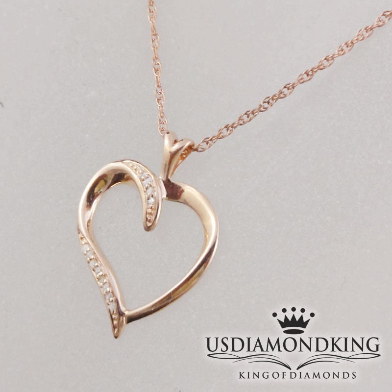ladies valentines special rose gold tone sterling silver genuine diamond heart necklace chain