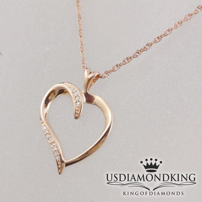 ladies valentines special rose gold tone sterling silver genuine diamond heart necklace chain