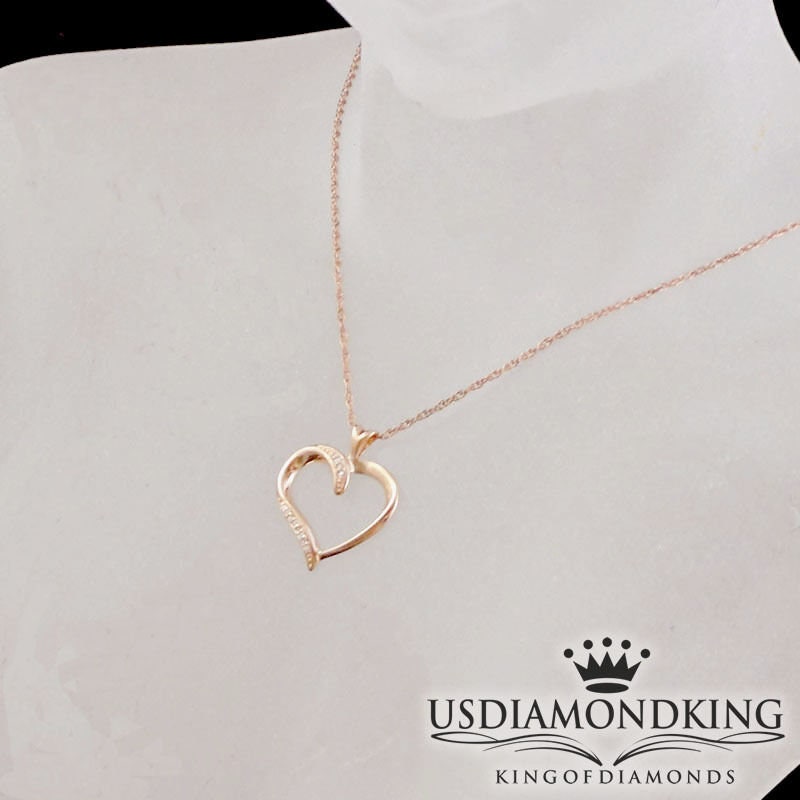 ladies valentines special rose gold tone sterling silver genuine diamond heart necklace chain