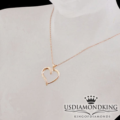 ladies valentines special rose gold tone sterling silver genuine diamond heart necklace chain