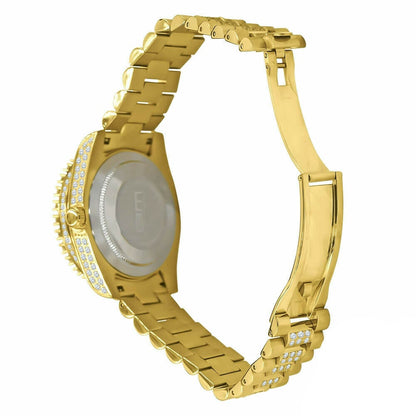18K Yellow Gold Tone Solid Full Stainless Steel Simulated Diamonds Presidential Roman Numeral Dial Watch 41mm W/Date