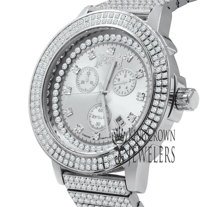 Full Solid Stainless Steel Lemonade 18K White Gold Finish Simulated Diamond 5 ATM Water Resistant Men's Watch With Date Function Big 54 mm