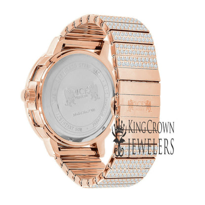 Full Solid Stainless Steel 18K Rose Gold Finish Copper Tone Simulated Diamond 5 ATM Water Resistant Men's Watch With Date Function Big 54 mm
