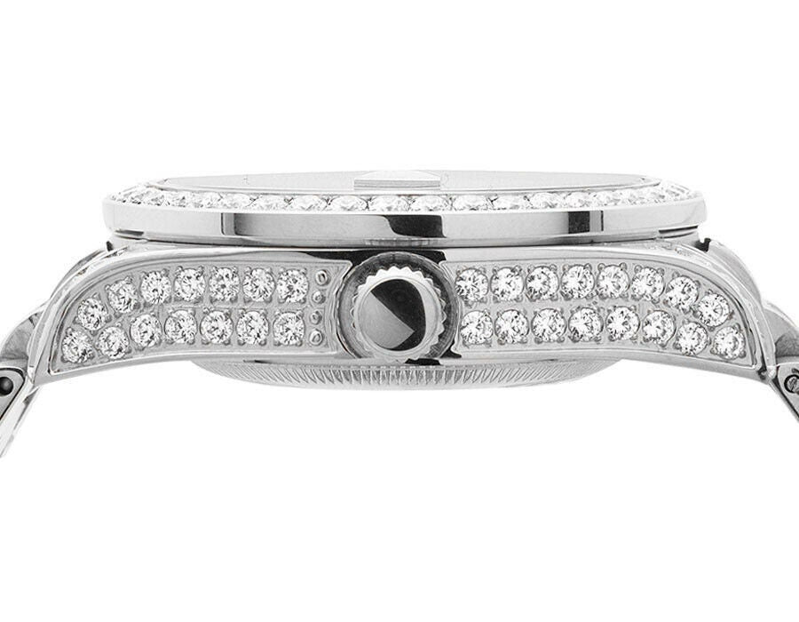 18K White Gold Solid Stainless Steel Simulated Diamond Presidential Watch 41MM