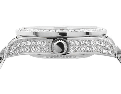 18K White Gold Solid Stainless Steel Simulated Diamond Presidential Watch 41MM