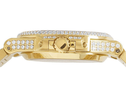 Mens Iced Sold Yellow Gold Stainless Steel 40MM PP Simulated Diamond Watch W/Date Function