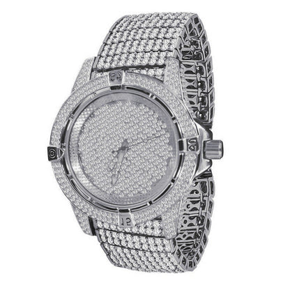 Mens 10 Row Custom Band Iced Out Dial Simulated Diamond White  Gold Tone Joe Rodeo Jojino Watch