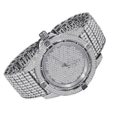 Mens 10 Row Custom Band Iced Out Dial Simulated Diamond White  Gold Tone Joe Rodeo Jojino Watch
