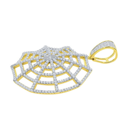 Real Yellow Gold Sterling Silver Custom Spider Web Round Sides Icy Medallion Hip Hop Pendant Charm