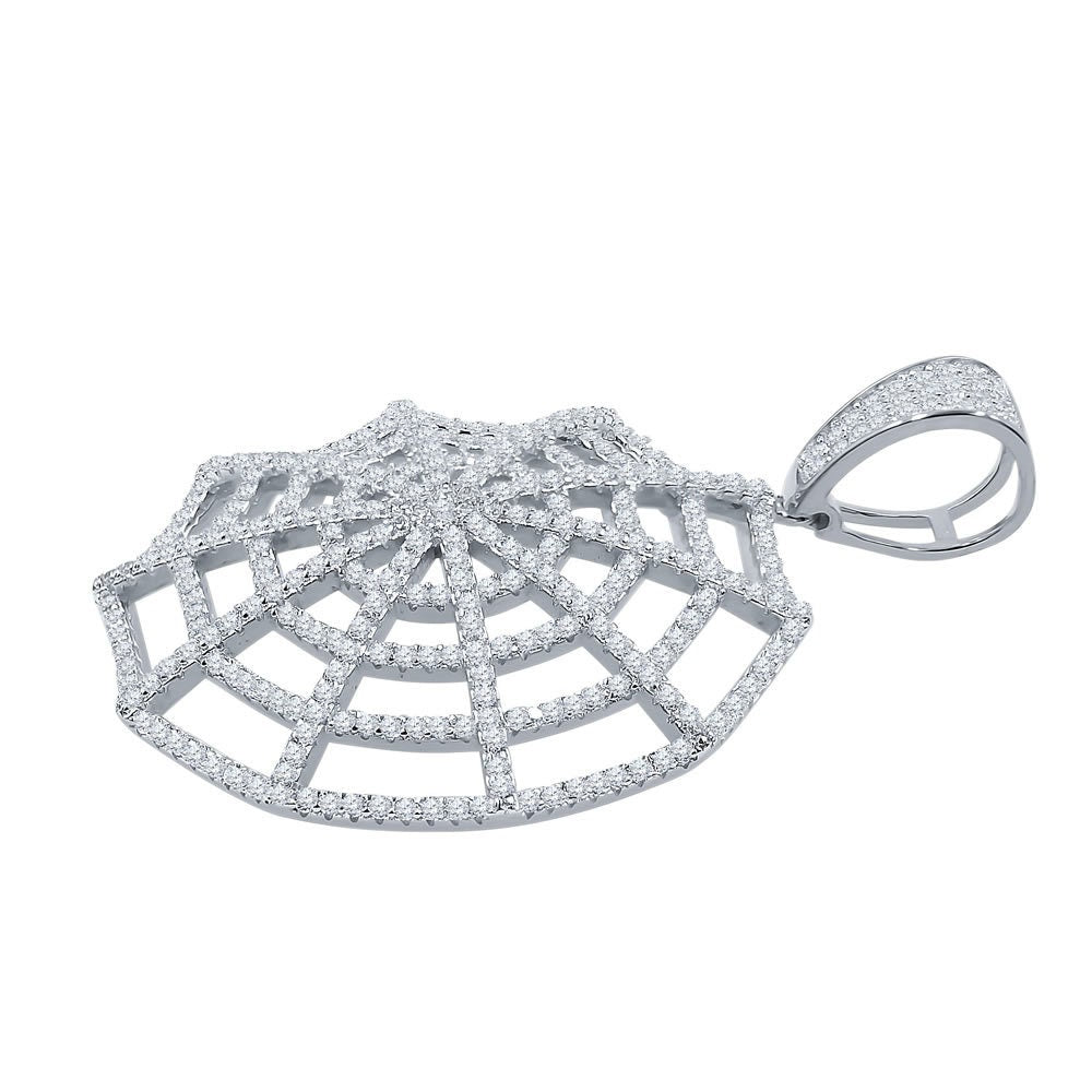 Real White Gold On Pure Sterling Silver Custom Spider Web Round Sides Icy Medallion Hip Hop Pendant Charm