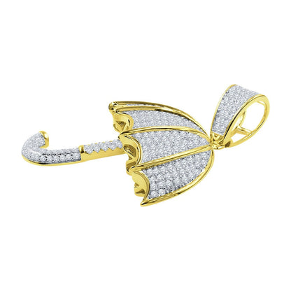Unisex Real Yellow Gold Sterling Silver Simulated Diamonds Open Umbrella Custom Pendent Charm