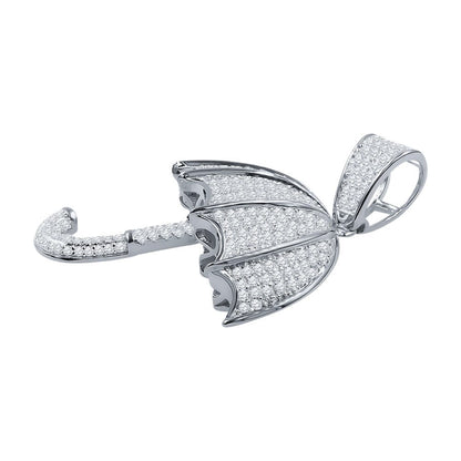 Unisex Real White Gold Sterling Silver Simulated Diamonds Open Umbrella Custom Pendent Charm