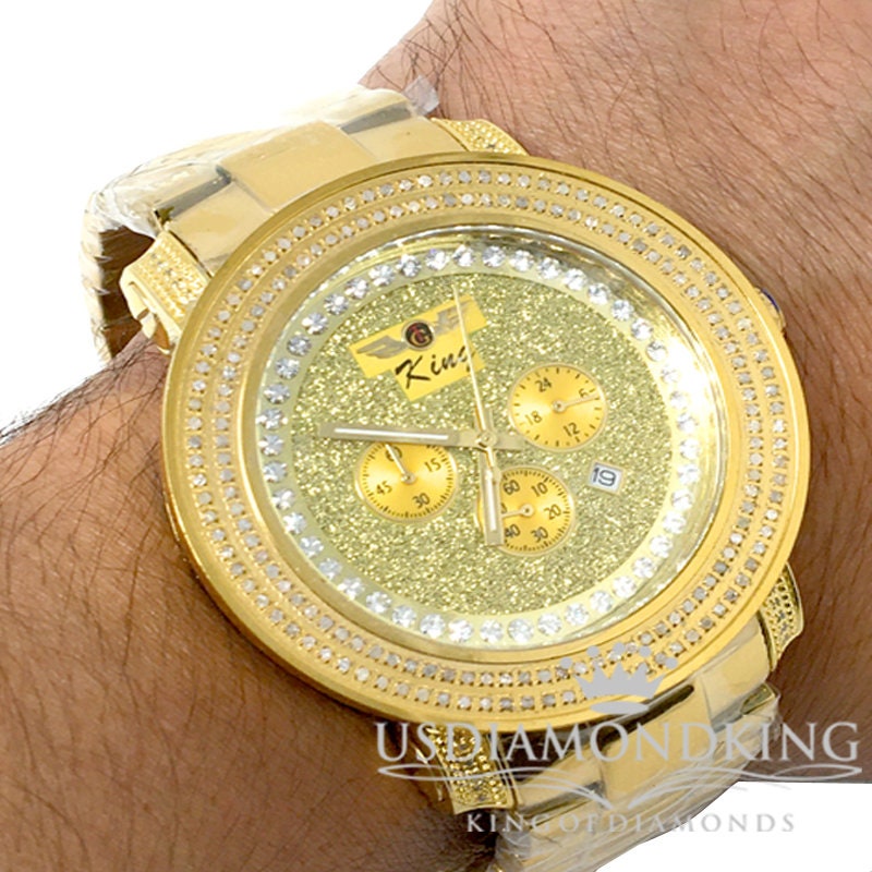 Men's Solid Stainless Steel Tarnish Free 4 Ctw Genuine Diamond Silver Tone Watch