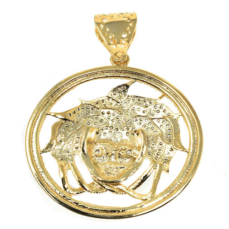 Men's 14k Yellow Gold Finish Simulated Diamond Lion Head Charm Pendant 2.25"