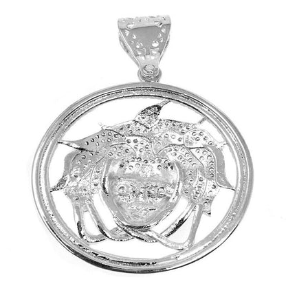 Men's 14k White Gold Finish Simulated Diamond Lion Head Charm Pendant 2.25"