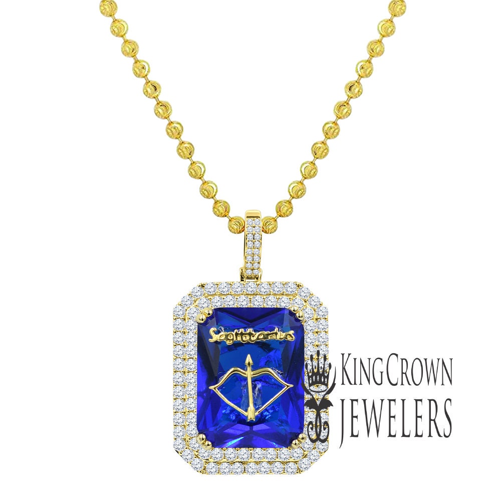 14K Yellow Gold Finish Lucky Zodiac Sign Birthstone Astrology 2.00 Cwt. Simulated Diamond Good Luck Unisex Pendant Charm Chain Necklace  Set