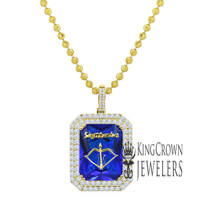 14K Yellow Gold Finish Lucky Zodiac Sign Birthstone Astrology 2.00 Cwt. Simulated Diamond Good Luck Unisex Pendant Charm Chain Necklace  Set