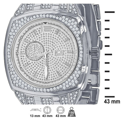 14K White Gold Finish Simulated Diamonds Stainless Steel Back Analog Metal Band Mens Watch