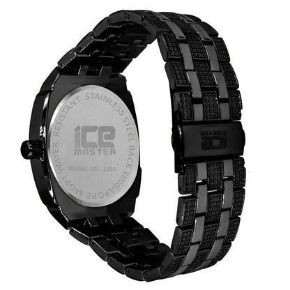 14K Black Gold Finish Simulated Diamonds Stainless Steel Back Analog Metal Band Mens Watch