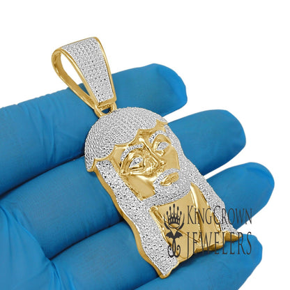 Mens Real Genuine Diamonds Jesus Face Piece Charm 10K Yellow Gold Finish Pendent 2.65''